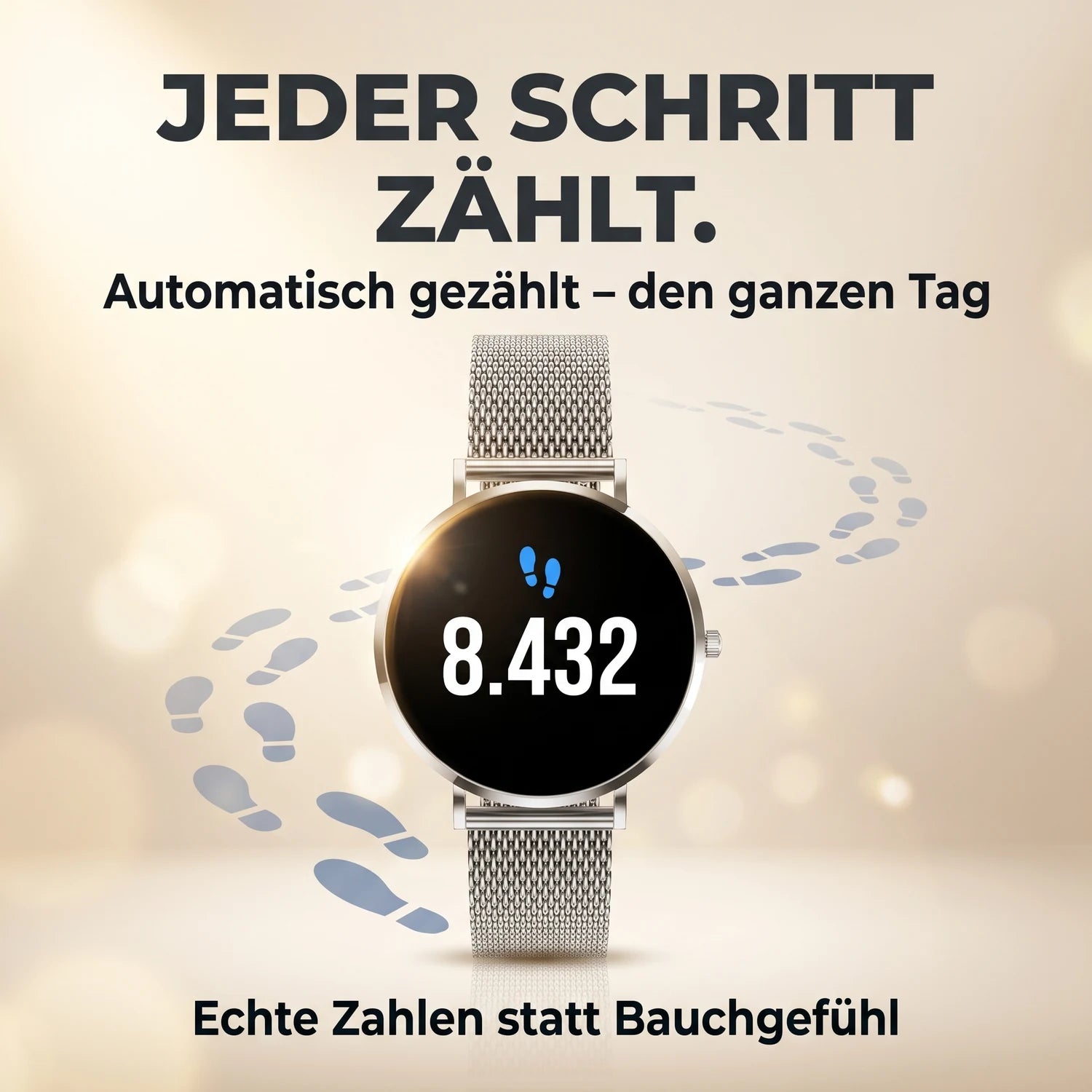 Jeder Schritt zählt – Amory 5 Mini in Silber zeigt 8.432 Schritte
