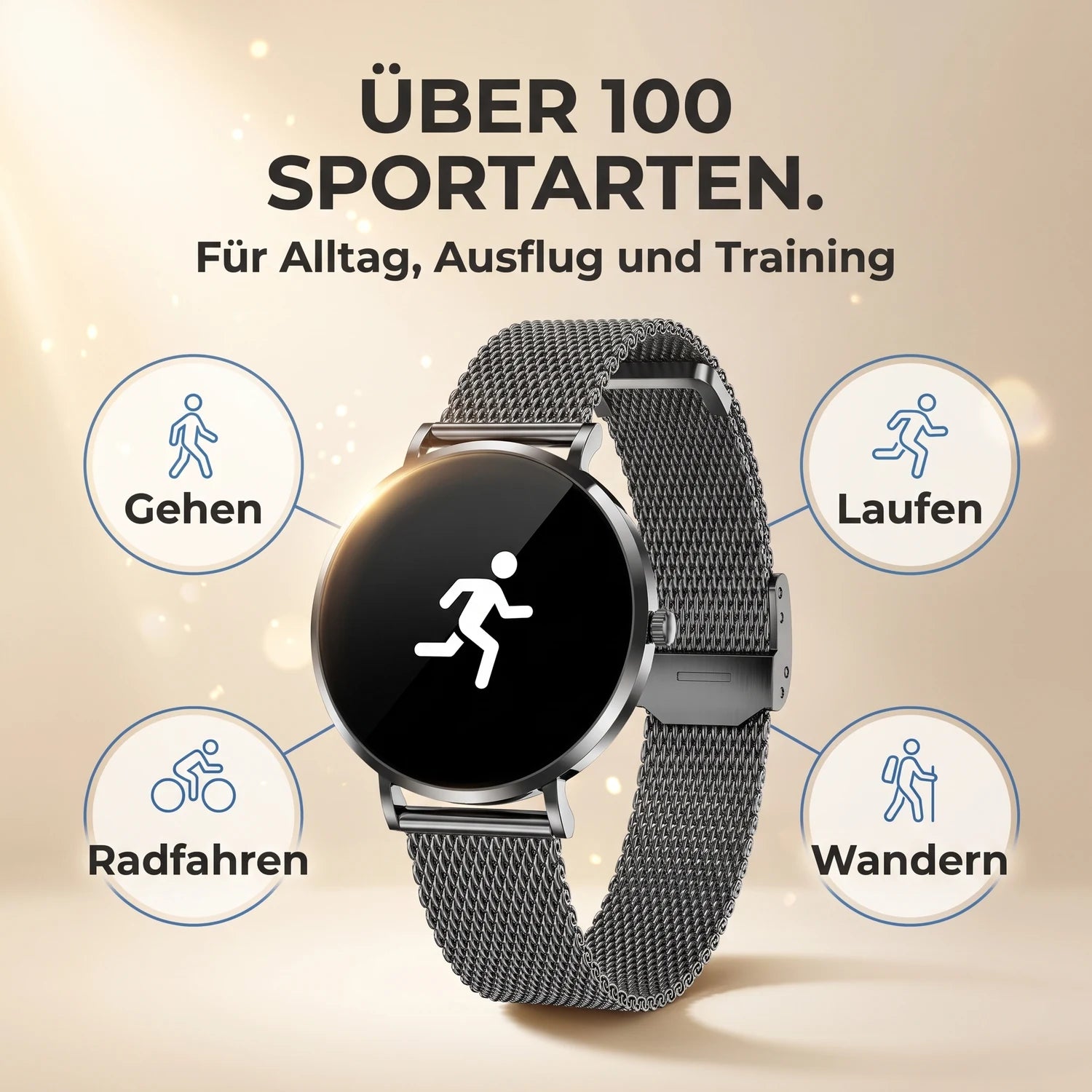 Über 100 Sportarten – Amory 5 Mini in Schwarz mit Gehen, Laufen, Radfahren und Wandern