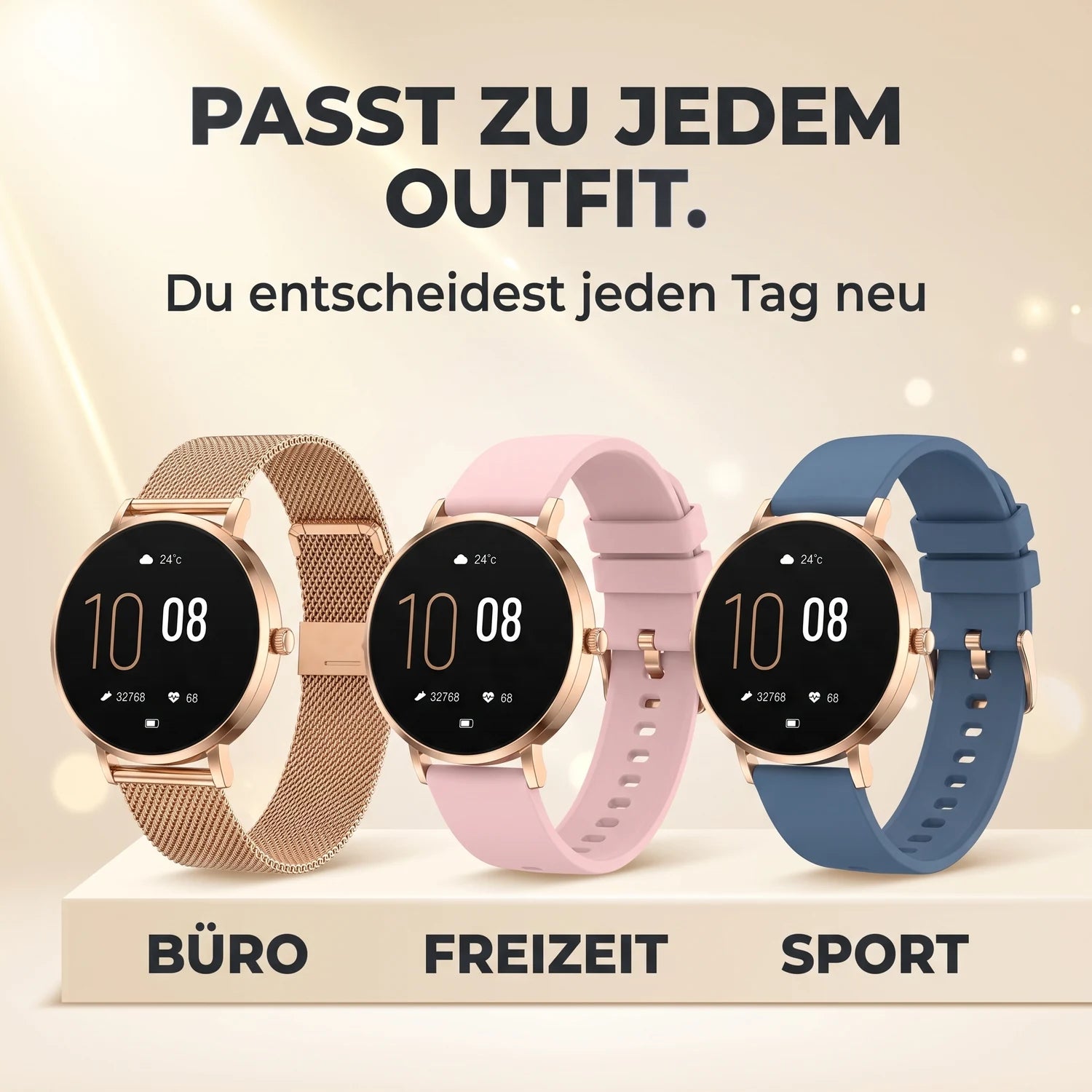 Passt zu jedem Outfit – Amory 5 Mini mit Milanaise-, rosa und blauem Silikon-Armband für Büro, Freizeit und Sport