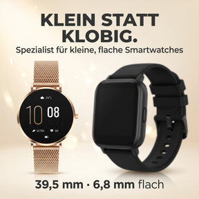 Klein statt klobig – Amory 5 Mini mit 39,5 mm neben einer klobigen Smartwatch