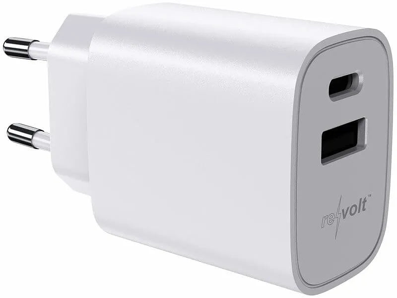 USB Adapter USB-C + USB Schnellladen 2 Ports reVolt Quick Charge